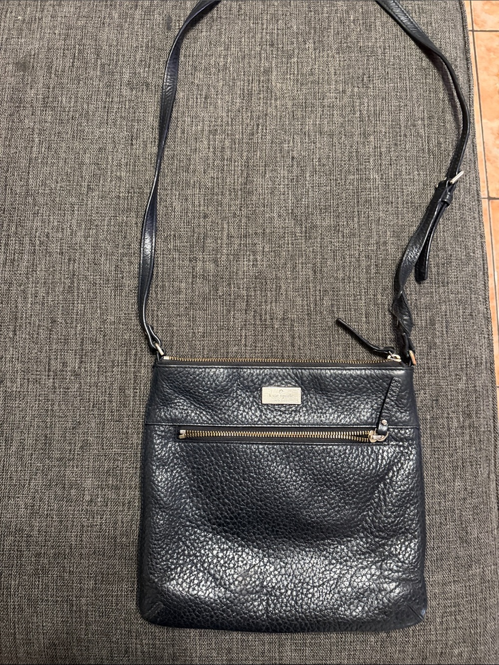 kate spade navy pebbled leather crossbody with gold hardware